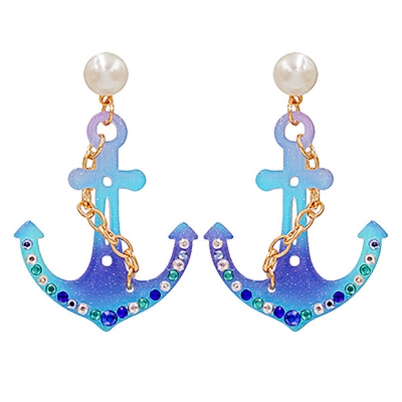 Anchor & Pearl Acrylic Drop Earrings - Picture 1 of 1